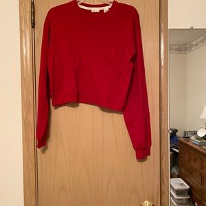 Ann Taylor Action Red Cotton Long Sleeve Sweatshirt Short Crop